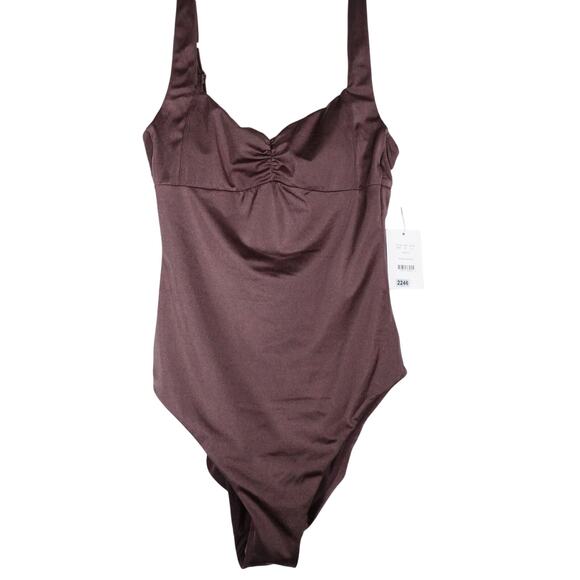 New Andie Swim Nadi Licorice Brown Satin Swimsuit Small Tall Long Torso 2246 - Picture 1 of 12